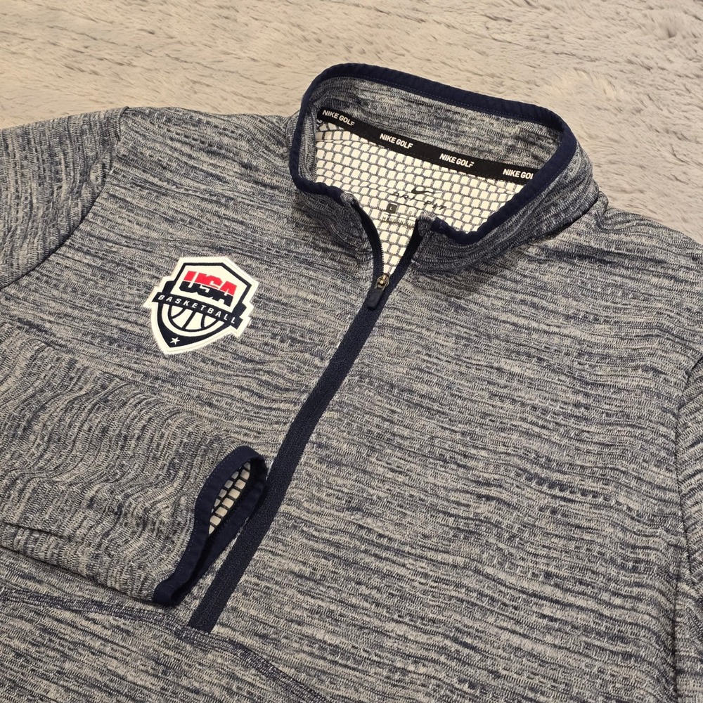 Nike Golf USA Basketball Dri-FIT 1/4 Zip Pullover Blue Space Dye Mens Large